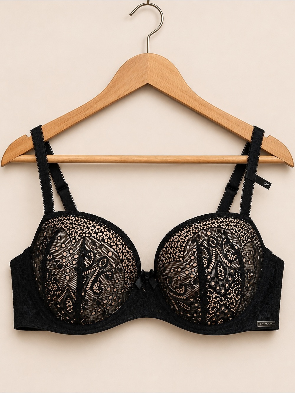 Tahari Black Lace Underwire Bra 34C NWT